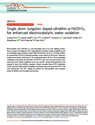 Publisher Version Open Access Of Single Atom Tungsten Doped Ultrathin A Ni Oh For Enhanced Electrocatalytic Water Oxidation